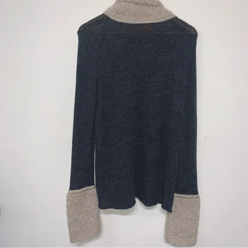 TORY BURCH Gray and Cream Angelina Turtleneck Alpaca Sweater Women’s Size XL - Picture 5 of 13